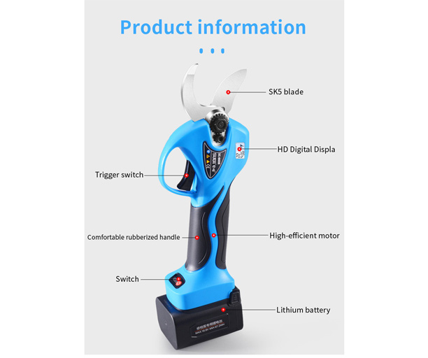 Details of SC-8608 32mm Rechargeable Pruning Shears with Extension Bar Details of SC-8608 32mm Rechargeable Pruning Shears with Extension Bar